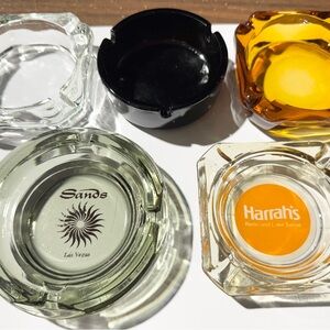 Vintage Las Vegas Glass Casino Ashtray Lot Of 5 All Different Sands Harrah’s